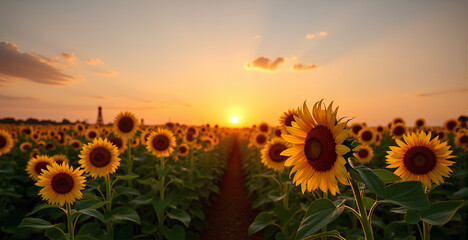 Obraz premium sunflower field with sky background