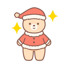 Minimalist vector art featuring Christmas elements in cartoon watercolor style: an elf, teddy bear Santa, snowman, and Christmas tree. Festive and cheerful design on a transparent background