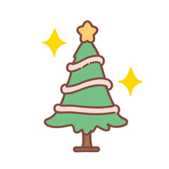 Minimalist vector art featuring Christmas elements in cartoon watercolor style: an elf, teddy bear Santa, snowman, and Christmas tree. Festive and cheerful design on a transparent background