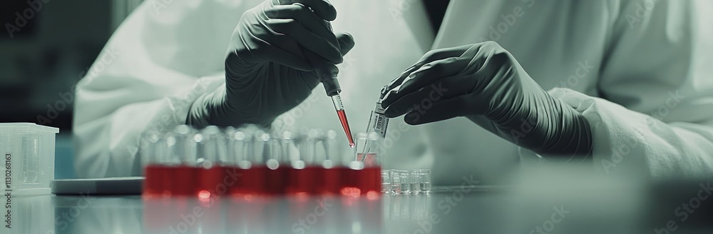 Aufkleber a lab technician uses a pipette to transfer liquid in a scientific laboratory setting.