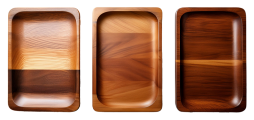 top view collection of wooden tray or rectangle plate isolated on white background