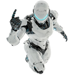 A futuristic humanoid robot in a dynamic pose, emphasizing technology and innovation.