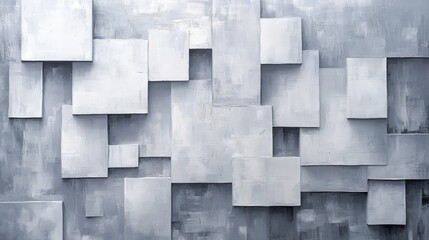 Monochromatic abstract with overlapping soft gray rectangles creating depth