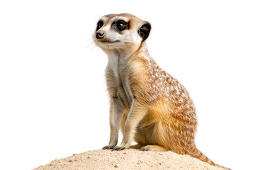 Fototapeta premium A meerkat stands alert on a mound, showcasing its distinctive features and curious expression.
