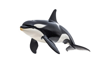 Fototapeta premium A sleek, black and white orca gliding gracefully through the water, showcasing its distinctive dorsal fin and powerful body.