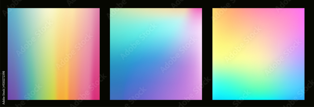 Aufkleber Rainbow hologram set with ombre gradient pattern and pastel texture. Soft blur and neon aura in modern digital wallpaper template.
