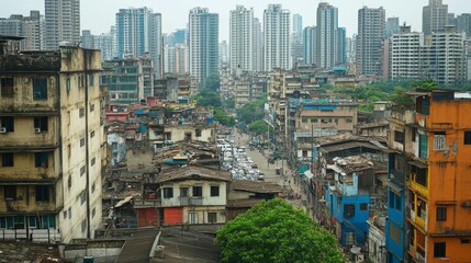 Fototapeta premium Dense urban sprawl; old, new buildings juxtapose.