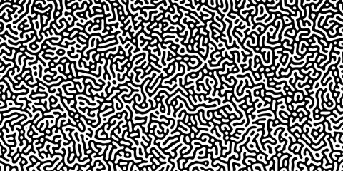 Fototapeta premium Abstract truing organic wallpaper Turing reaction diffusion monochrome seamless pattern with chaotic motion. Generative algorithm psychedelic background. Reaction-diffusion or truing pattern formation