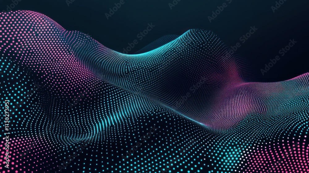 Leinwandbilder abstract digital landscape with vibrant dots creating a wave-like effect.