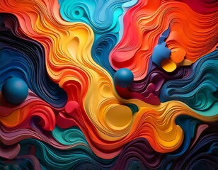 Vibrant abstract background with swirling patterns of blue, yellow, and orange hues, resembling fluid art. Perfect for creative projects and artistic designs