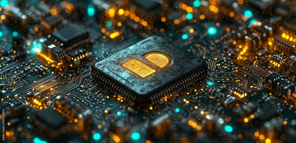 Poster cybersecurity. a digital padlock icon representing cybersecurity technology and network data protect