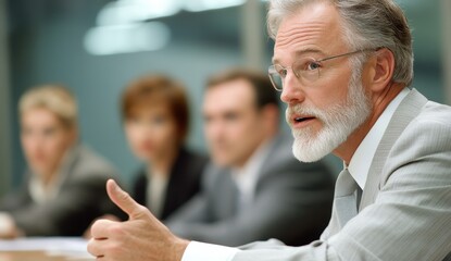 Fototapeta premium Team Collaboration: A Man Presents Ideas During a Dynamic Office Meeting with Engaged Colleagues.