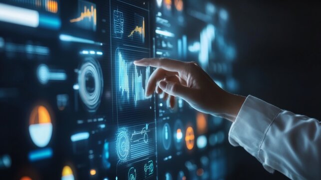 Technology assistant for smart devices,intelligent house or smart home technology.Business person using digital dashboard of smart home app for control home appliances.