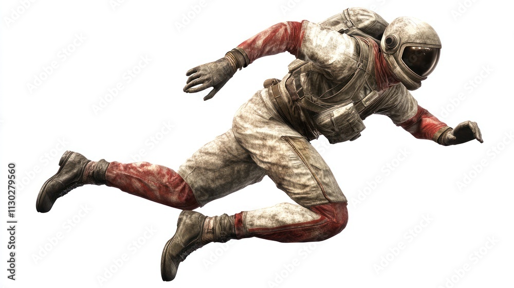 Fototapete A figure in a white and red spacesuit appears to be floating or moving in space.