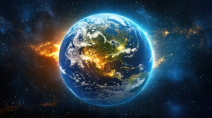 Obraz premium Illuminating Urban Landscapes Earth from Space Nighttime Aerial View Vibrant Cities and Glowing Lights Cosmic Perspective Environmental Beauty