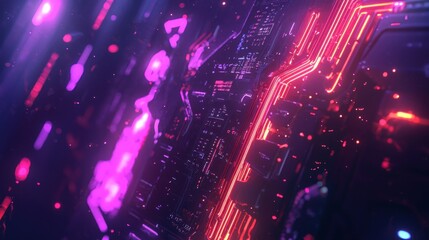 Obraz premium Abstract Cyberpunk Circuitry: Neon Glow in Digital Realm