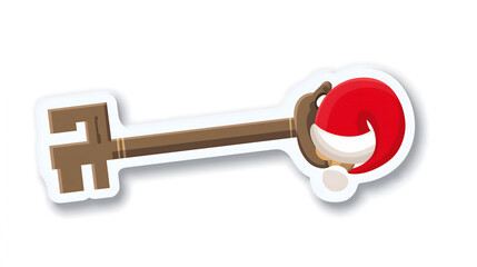 Artistic Representation of a Key with a Christmas Hat Design, Emphasizing Festive Spirit and Holiday Cheer for Creative Projects and Seasonal Themes