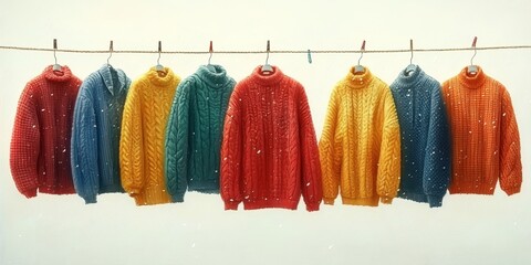 Vibrant Jackets Collection, Colorful Coats with Red, Blue, Green, Orange, Yellow Hues, Arranged in Two Rows, Attractive Display for Fashion and Clothing