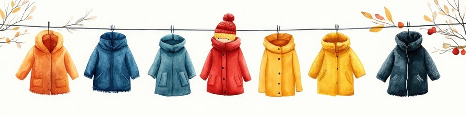  Raincoats, Arranged in Three Tiers, Against Autumnal Backdrop for Fashion Marketing