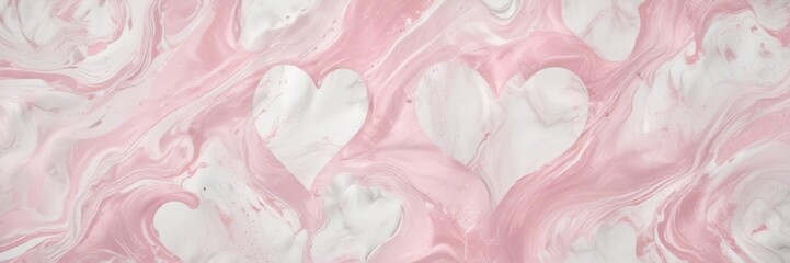 Obraz premium Soft pink and white marbled background with subtle heart shapes, abstract background, romantic ambiance