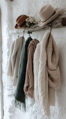 Warm-Toned Knitted Scarves & Brown Hats Display for Commercial Use