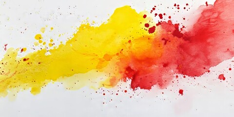 Fototapeta premium Top view showcasing vibrant yellow and red wet watercolor paint spills on textured paper, highlighting the beauty of watercolor paint in an artistic composition.