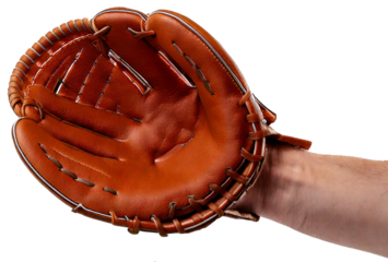 hand in baseball glove isolated on white background