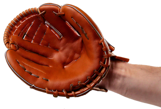 hand in baseball glove isolated on white background