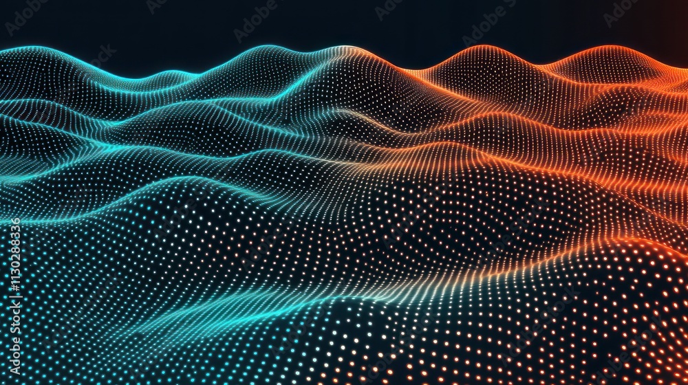 Aufkleber Abstract representation of waves using dots in blue and orange hues, suggesting data visualization.
