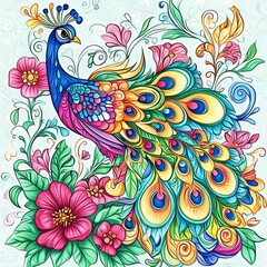 Obraz premium Majestic Peacock in Floral Paradise 