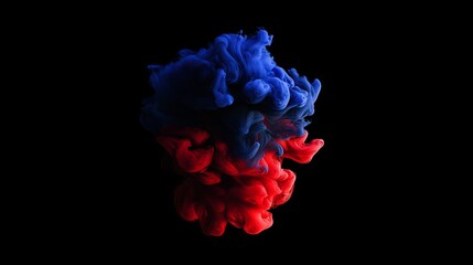 abstract ink diffusion, deep cobalt blue meets vermillion red, pure darkness background, contemporary fluid art, high contrast composition, professional studio lighting, organic motion, fine detail