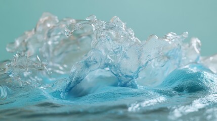 Obraz premium elegant water impact, pale blue liquid motion, pure studio background, luxury product photography, dynamic splash pattern, premium beverage capture, flowing liquid art, pristine water movement