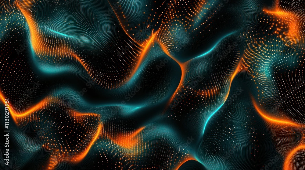 Poster Abstract digital waves in vibrant orange and blue tones create a dynamic visual effect.