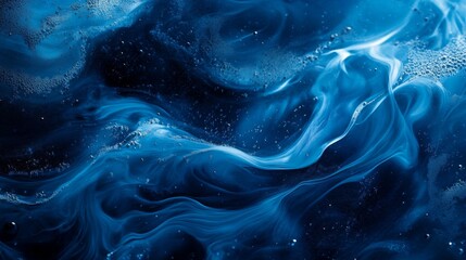 fluid motion capture of pure water, horizontal wave formation, delicate water droplets, clean blue liquid movement, abstract fluid art, high-contrast liquid photography, transparent splashes