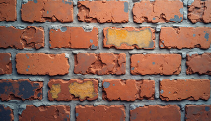Obraz premium Authentic Aged Brick Wall with Weathered Texture and Rustic Character
