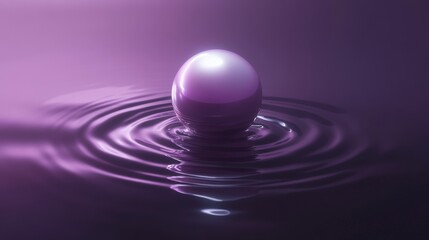 Luminous pearl sphere, concentric ripple waves, dark liquid surface, iridescent reflections, mystical atmosphere, premium studio photography, soft purple glow, ultra-smooth gradients