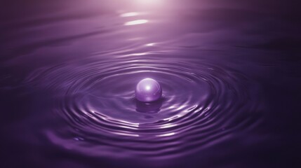 Luminous pearl sphere, concentric ripple waves, dark liquid surface, iridescent reflections, mystical atmosphere, premium studio photography, soft purple glow, ultra-smooth gradients