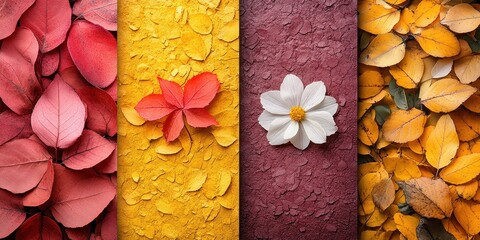 Autumn Leaves Decomposition Panels, Varying Colors Gradient Effect, Clean Background for Stock Photography