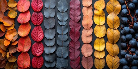 Autumn Leaves Arrangement, Diagonal Pattern, Rich Color and Texture on Forest Floor, Seasonal Decorations or Harvest Themes