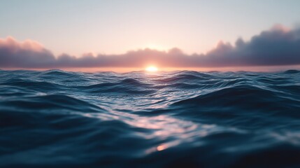 Fototapeta premium serene ocean surface, gentle rippling waves, deep cobalt blue gradient, smooth water texture, ethereal aquatic patterns, minimalist seascape, twilight atmosphere, ultra-high resolution detail