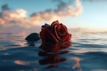 red rose on water