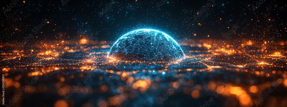 Poster a hand working the soil, connected by a network line to a star point, featuring a modern ui with an 