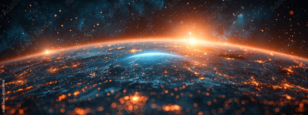 Poster a hand working with the soil, linked by a network line to a star point, displaying a modern ui with 