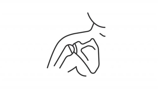 Shoulder x ray line animation. Joint dislocation animated icon. Moving hand, bones. Physiology, anatomy. Black illustration on white background. HD video with alpha channel. Motion graphic