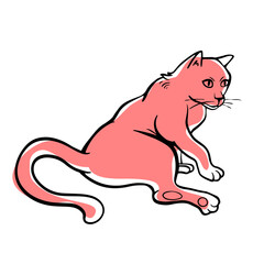 Fototapeta premium Funny cat is Lying on its side. Free hand Fat cute domestic pet illustration. Trendy doodle icon. Sketch style crooked vector.