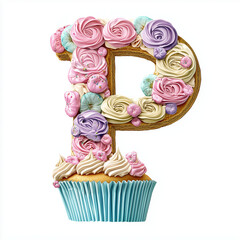 Letter P Cup Cake design using icing and beauty with tasty 