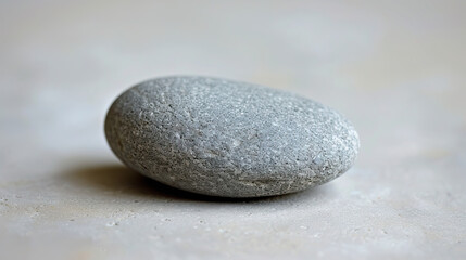 Smooth gray stone placed on a light beige background symbolizing calmness and simplicity.