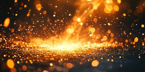 Naklejka premium Abstract background with glowing golden particles and bokeh lights.