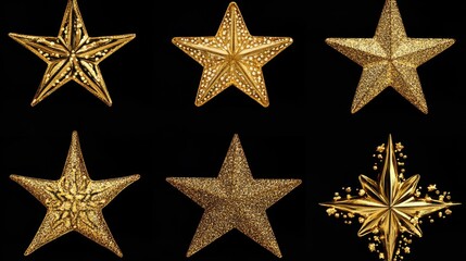 Obraz premium Star clipart in gold glitter designs, perfect for festive and celebratory themes