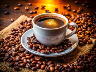 Naklejka premium Coffee Beans on Saucer - High Definition Coffee Still Life